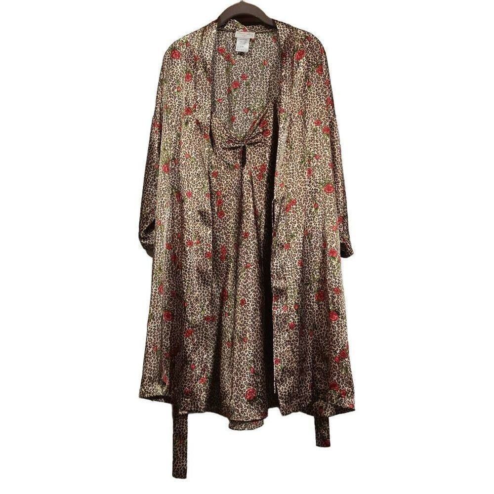 Inner Most Vintage NightgownLeopard Print Dress Tank Robe Two Piece Size Large 